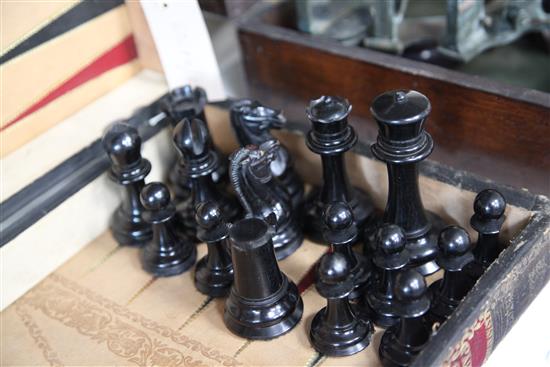 A large Jaques weighted boxwood and ebony chess set, c.1850,